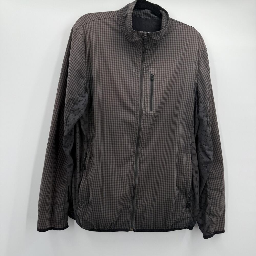 Lululemon Jacket Mens Large Gray Gingham Lightweight Running Windbreaker Zip‎